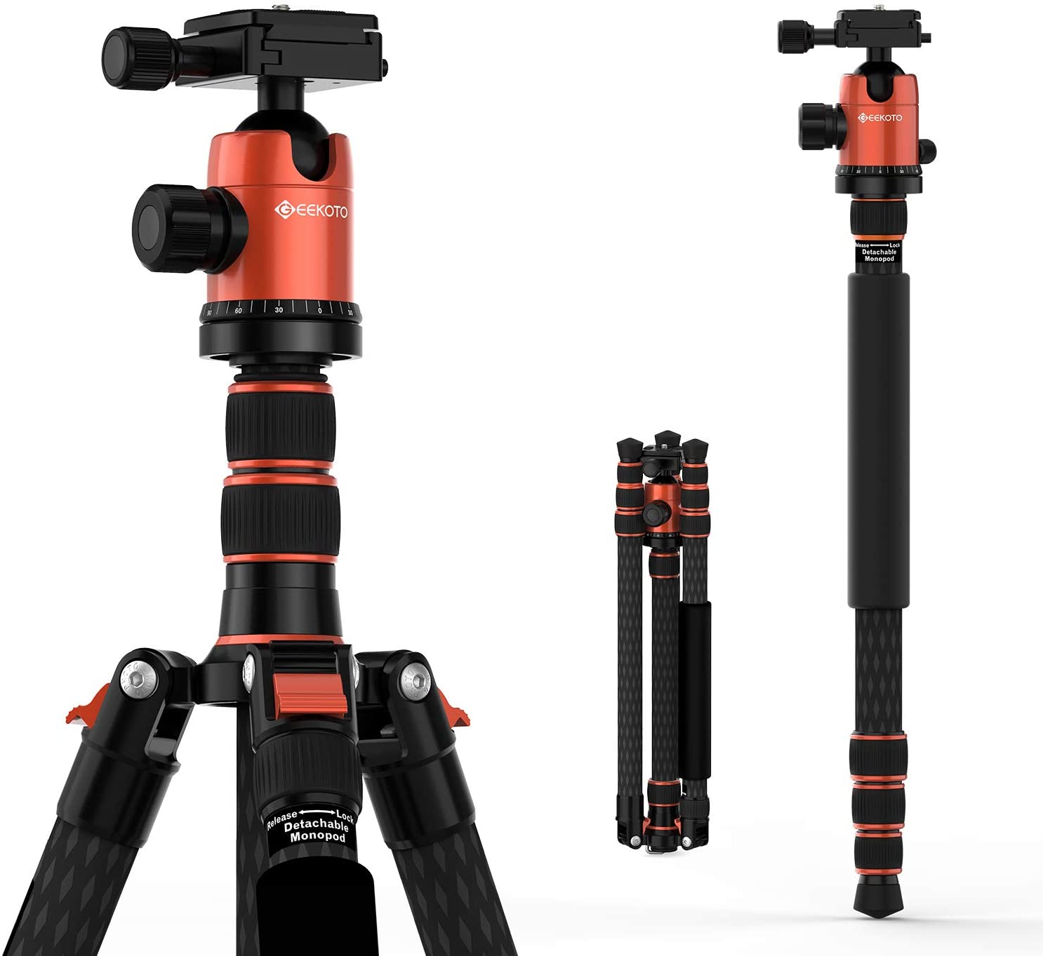 PHOPIK 79 inches Carbon Fiber Camera Tripod Monopod with 360 Degree Ball Head,1/4 inch Quick Shoe Plate,Professional Tripod Load up to 26.5 pounds 2 in 1 Collapsible Ultra Lightweight Travel Tripod 