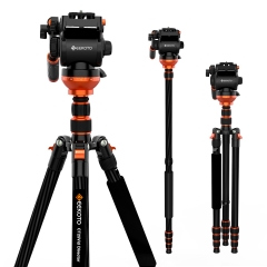 Geekoto CT25Vid 79 inch Carbon Fiber Video Camera Tripod & Monopod for DSLR Camera Video Camcorders