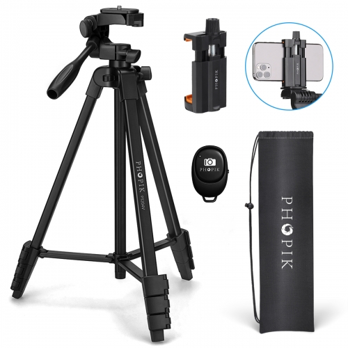 Phopik PT204vp 55" Lightweight Tripod with Bluetooth Remote Control for Cell Phone iPhone Camera Video